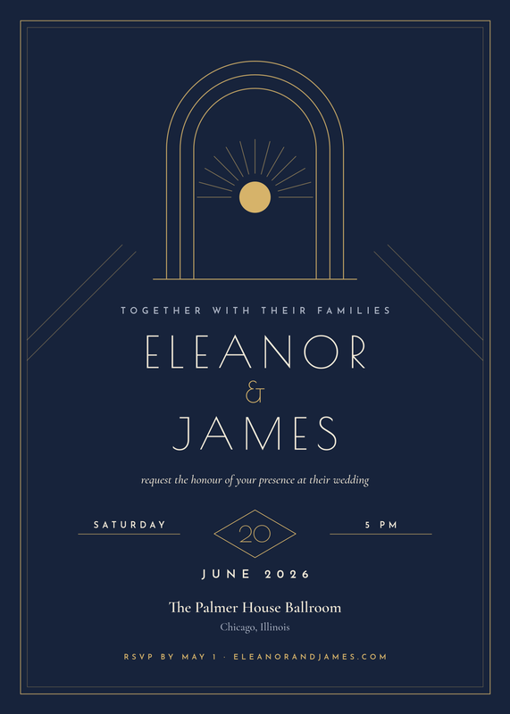 Navy and Gold Geometric Art Deco Wedding Invitation