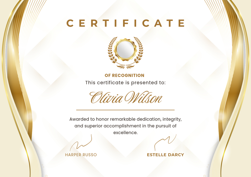 Gold Elegant Recognition Certificate