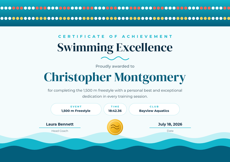 Aqua Swimming Achievement Certificate