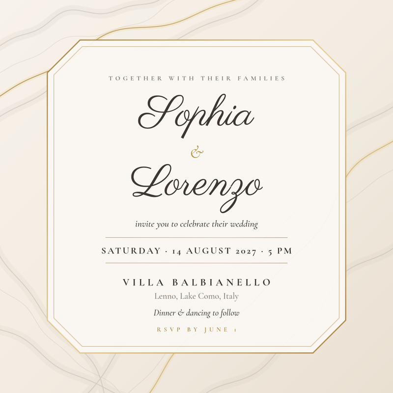 Champagne Marble and Gold Wedding Invitation