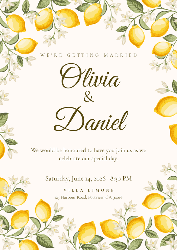 Yellow Lemon Wedding Invitation