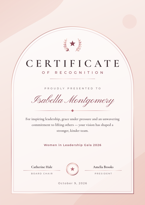 Rose Gold Certificate of Recognition (Portrait)