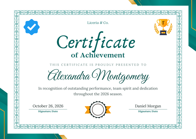 Green and White Sport Certificate of Achievement
