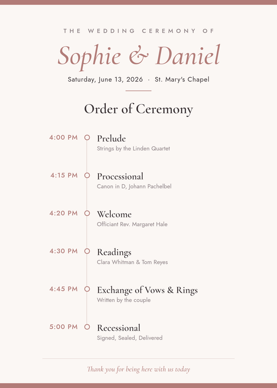 Wedding Program Order of Ceremony Template