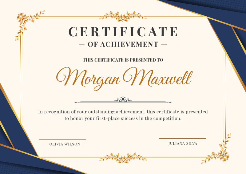 Blue and Gold Elegant Achievement Certificate