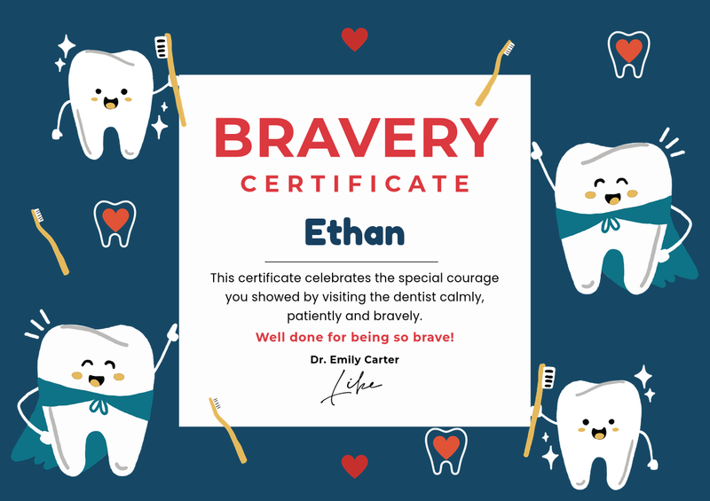 Kids Dentist Bravery Certificate