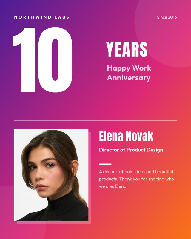 Bold Gradient 10 Year Work Anniversary Post
