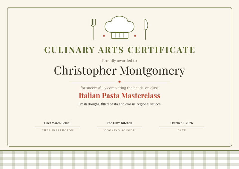 Culinary Class Certificate
