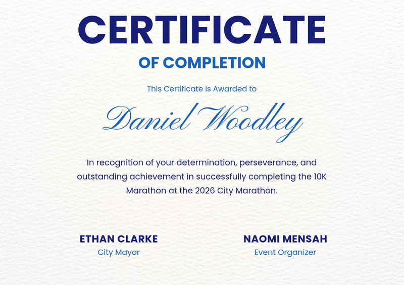 Blue Marathon Certificate of Completion