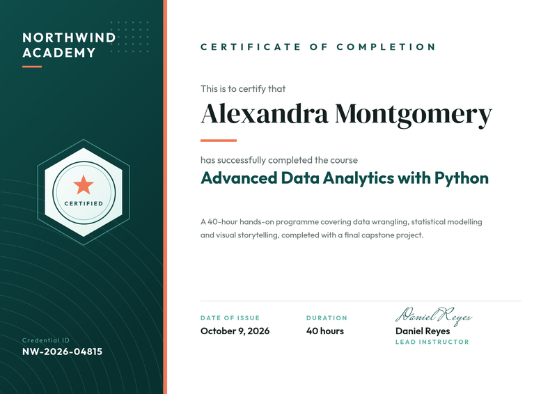 Modern Teal Course Completion Certificate