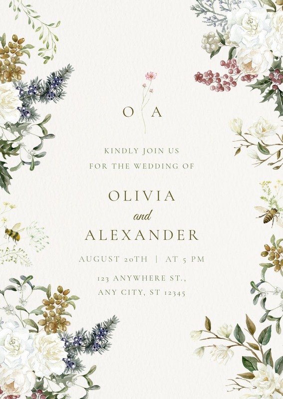Rustic Floral Wedding Invitation