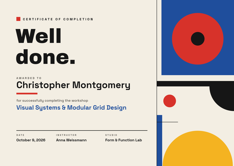 Bauhaus Geometric Certificate of Completion