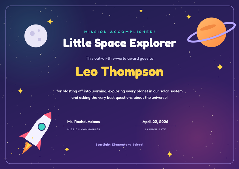 Little Space Explorer Certificate