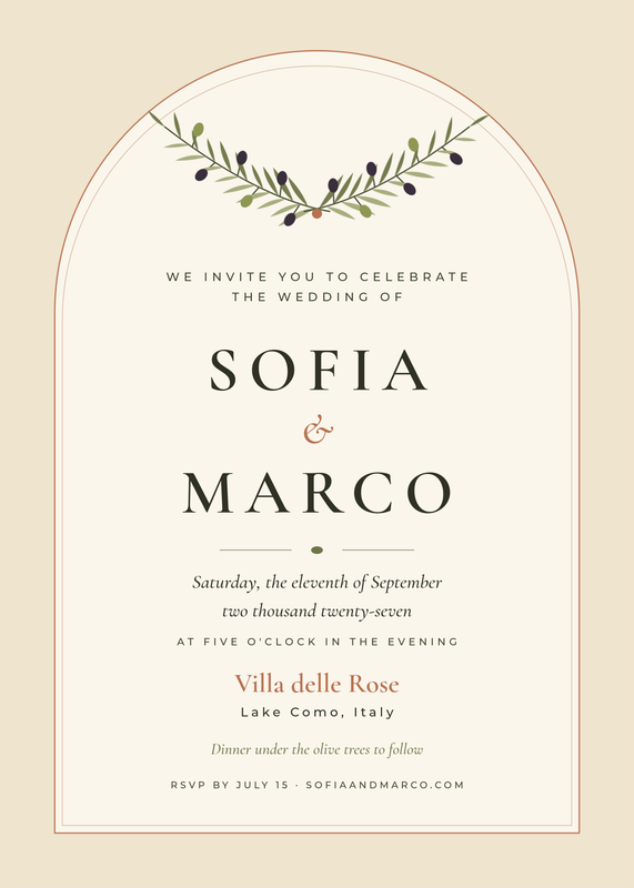 Mediterranean Olive Branch Wedding Invitation