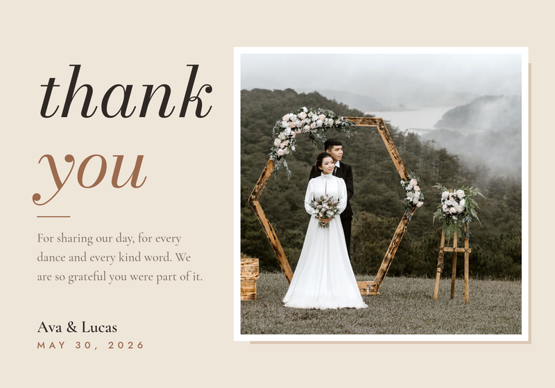 Editorial Wedding Thank You Card with Photo