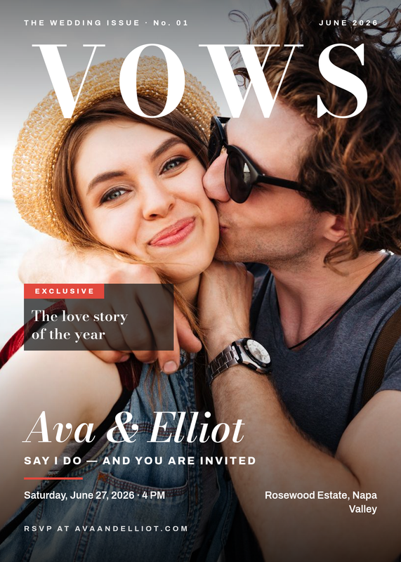 Editorial Magazine Cover Wedding Invitation