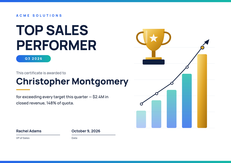 Top Sales Performer Award Certificate