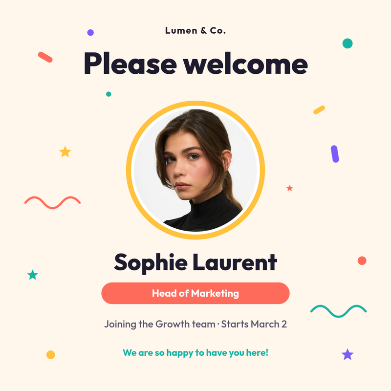 Please Welcome New Team Member Post – Confetti