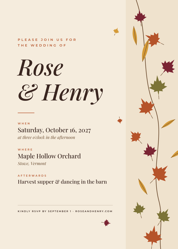 Autumn Leaves Rustic Wedding Invitation