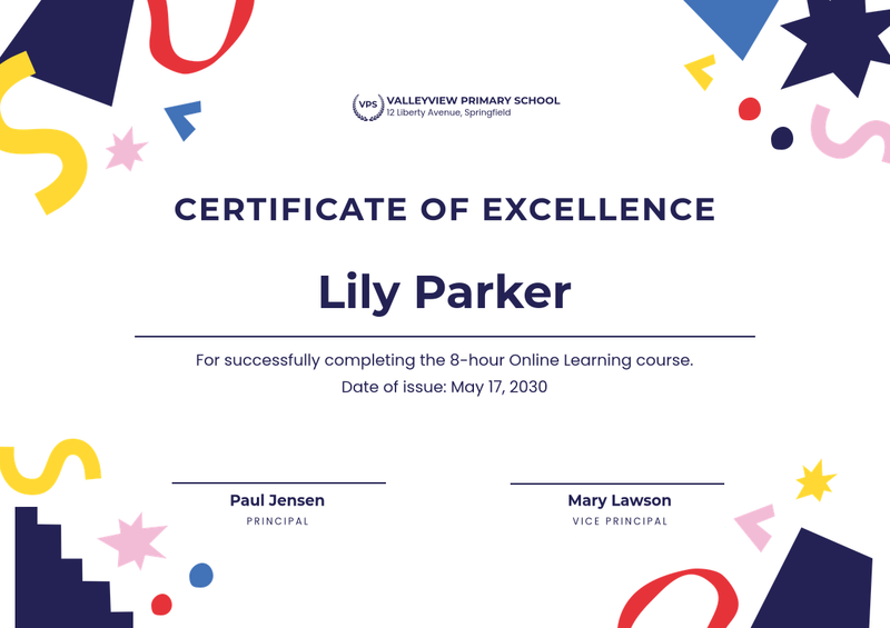 Vibrant Shapes School Excellence Certificate