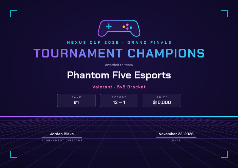 Neon Esports Tournament Certificate