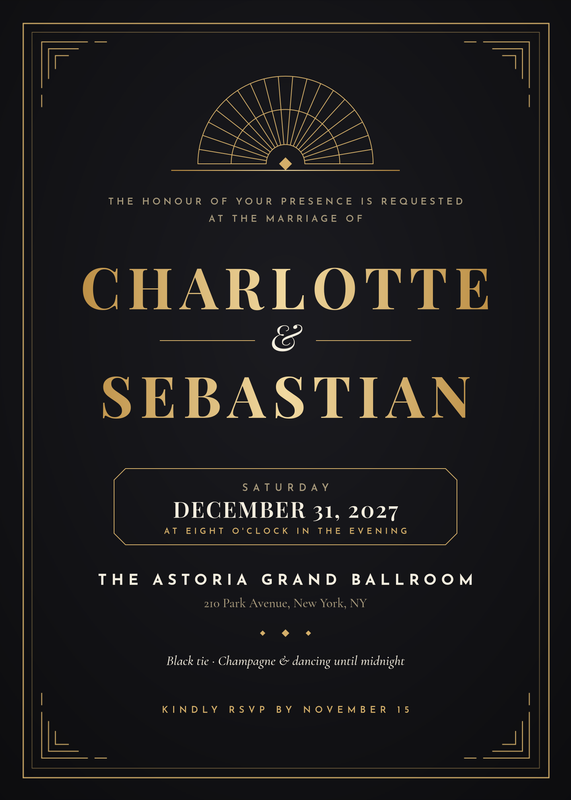 Black Tie Gatsby Gold Wedding Invitation