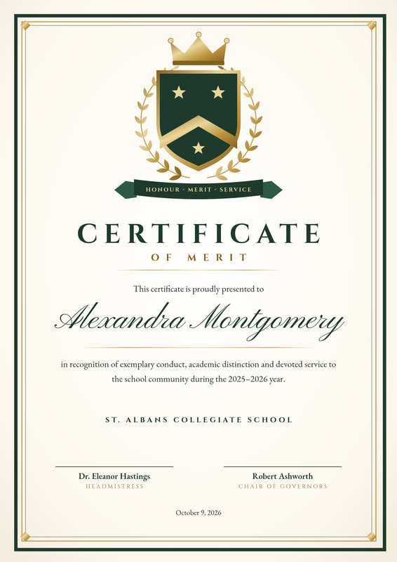 Heraldic Crest Certificate of Merit (Portrait)
