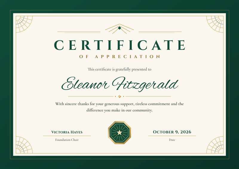 Emerald Art Deco Certificate of Appreciation