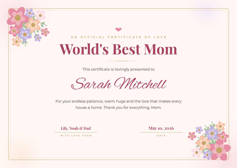 World's Best Mom Certificate