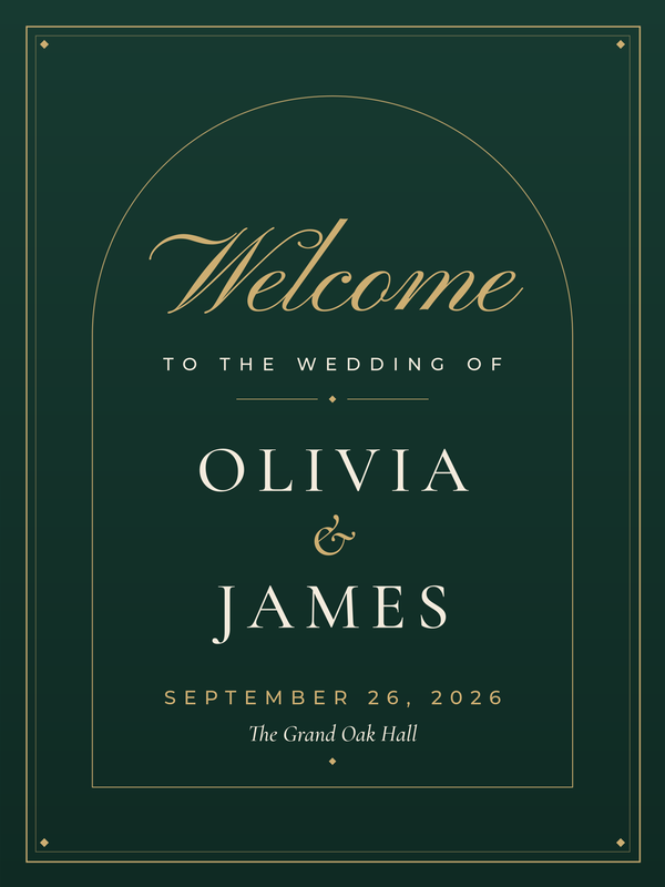 Emerald and Gold Wedding Welcome Sign