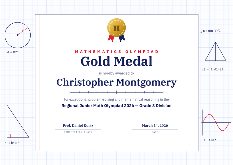 Math Olympiad Gold Medal Certificate