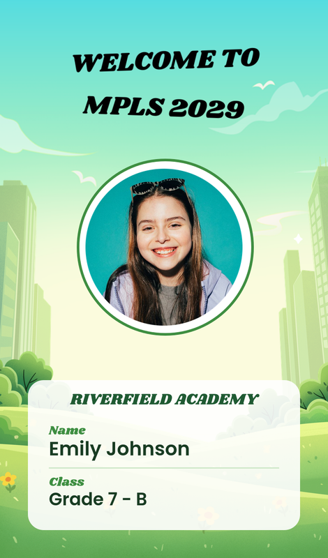 Green Illustrated School ID Card
