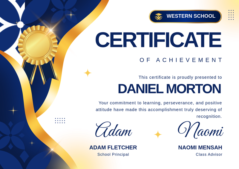 Blue and Gold Modern Student Achievement Certificate
