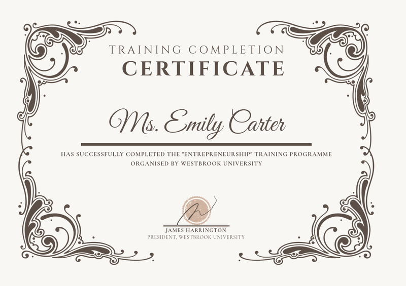 Elegant White Certificate of Completion