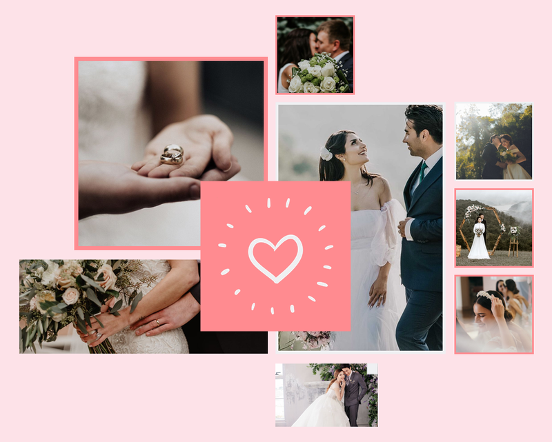 Pink Heart Wedding Photo Collage