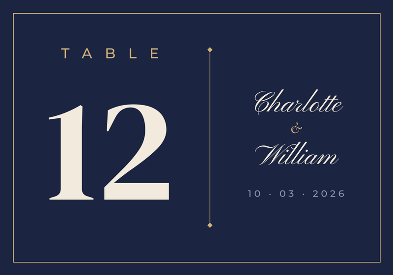 Navy and Gold Wedding Table Number Card