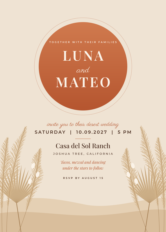 Desert Pampas Boho Wedding Invitation