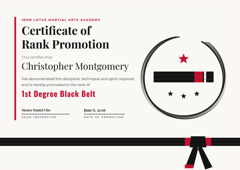 Martial Arts Belt Promotion Certificate