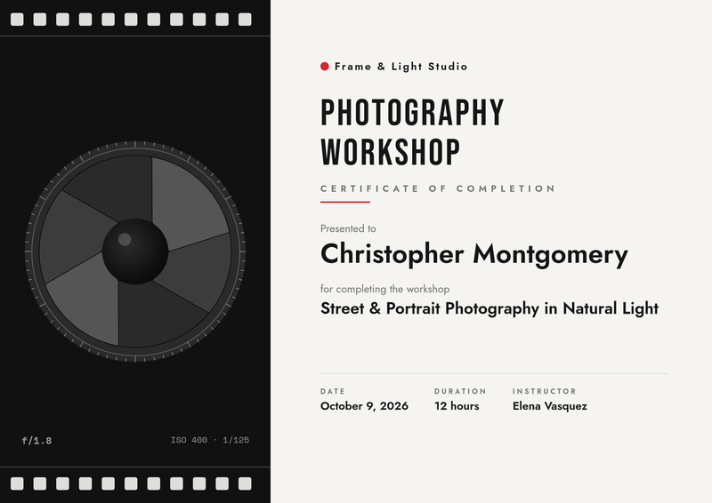 Monochrome Photography Workshop Certificate