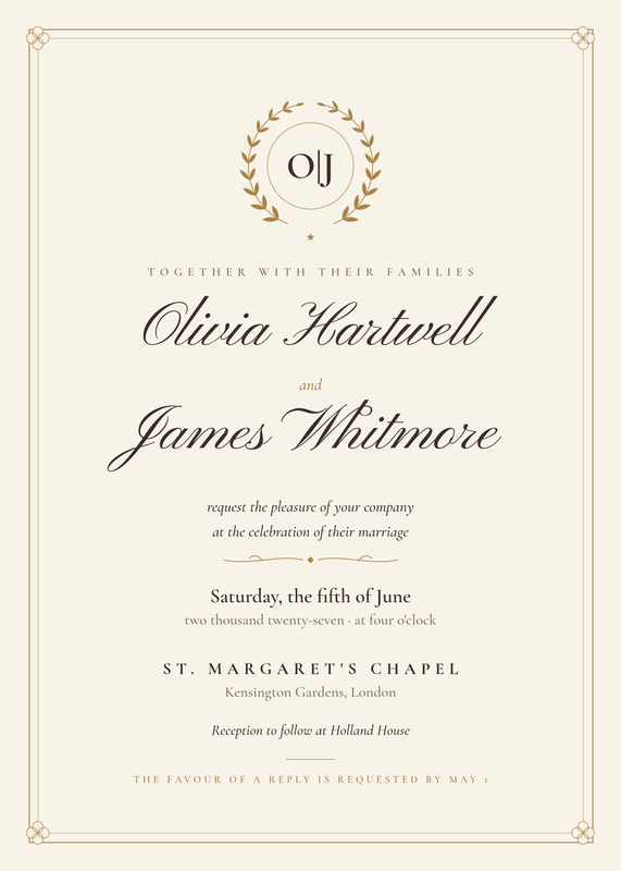 Ivory Classic Monogram Crest Wedding Invitation