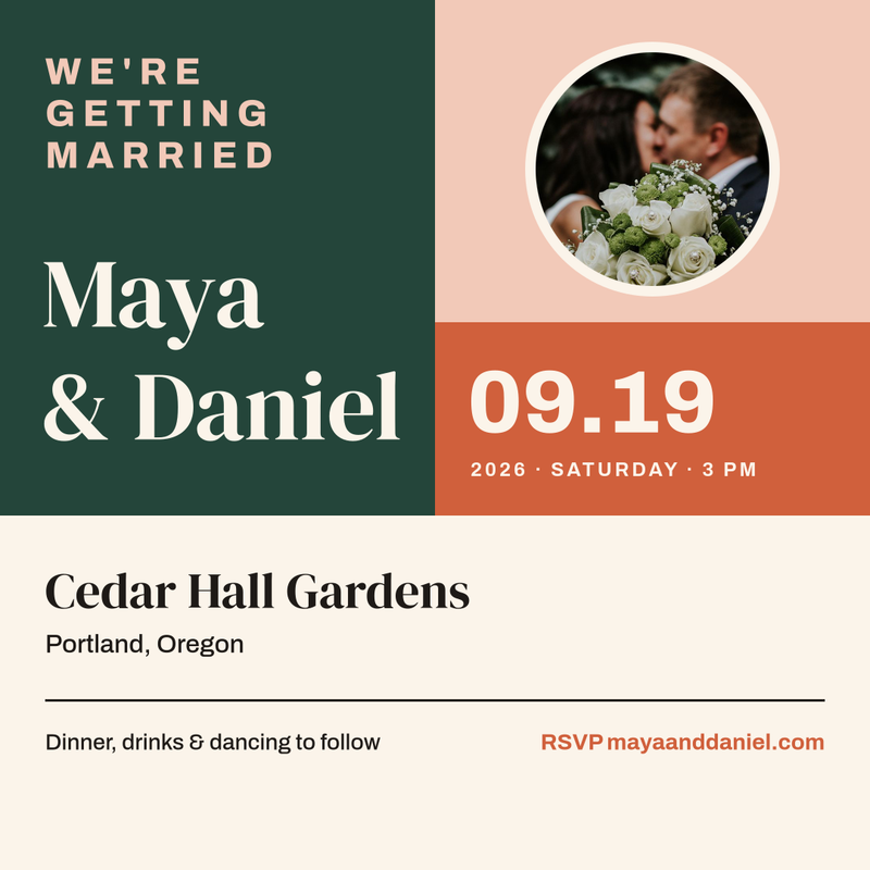 Bold Colour Block Wedding Invitation Post