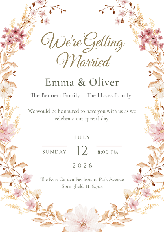 Pink Floral Wedding Invitation