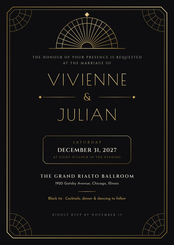 Art Deco Black & Gold Wedding Invitation