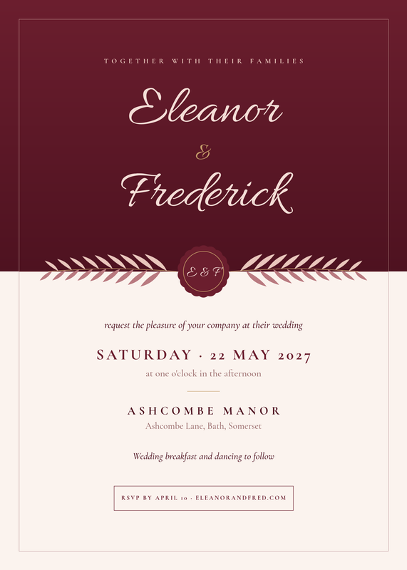 Burgundy and Blush Wax Seal Wedding Invitation