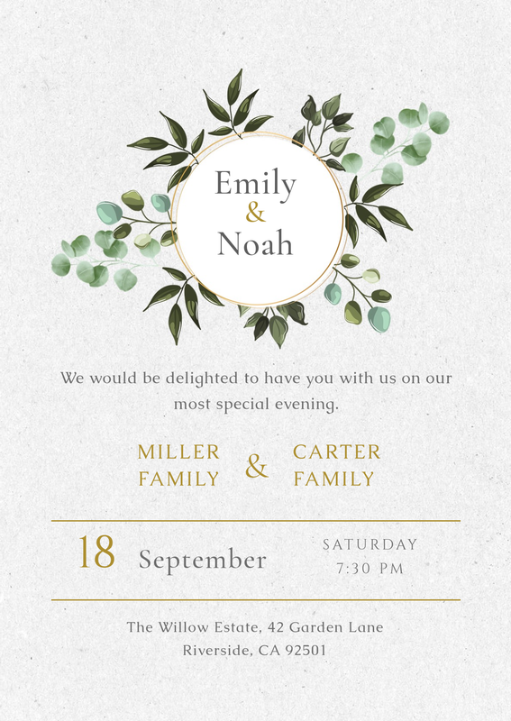 Beige & Gold Eucalyptus Wedding Invitation
