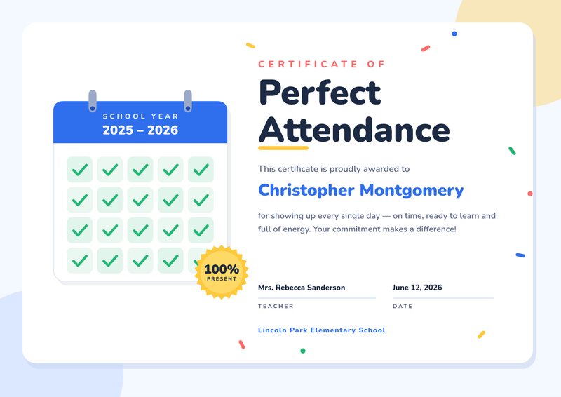 Perfect Attendance Certificate