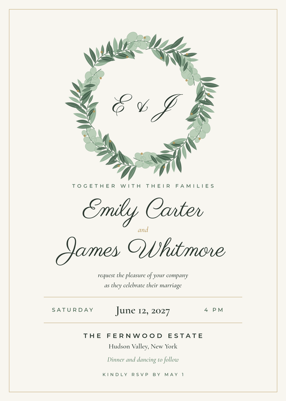 Greenery Wreath Wedding Invitation