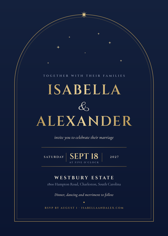 Royal Navy and Gold Arch Wedding Invitation