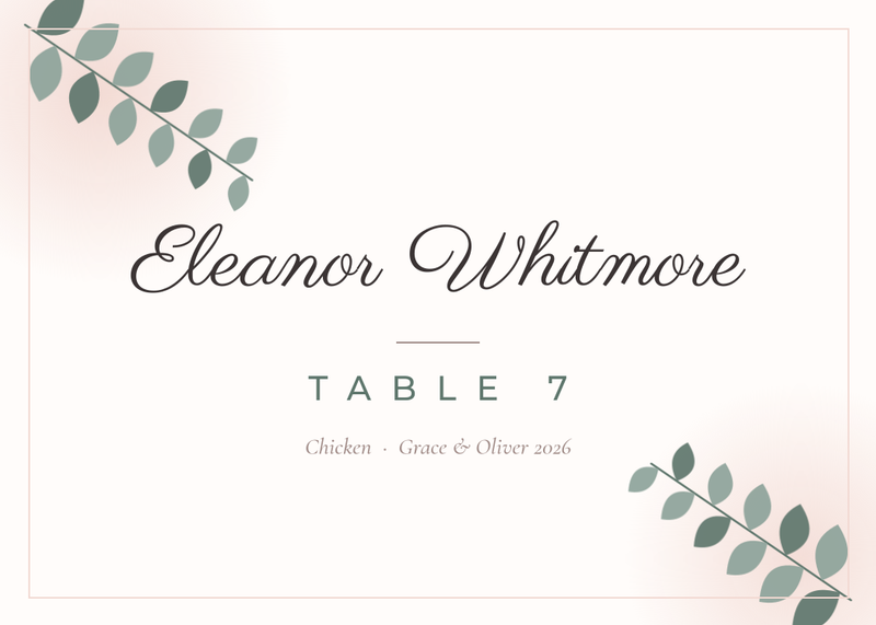 Blush Eucalyptus Wedding Place Card