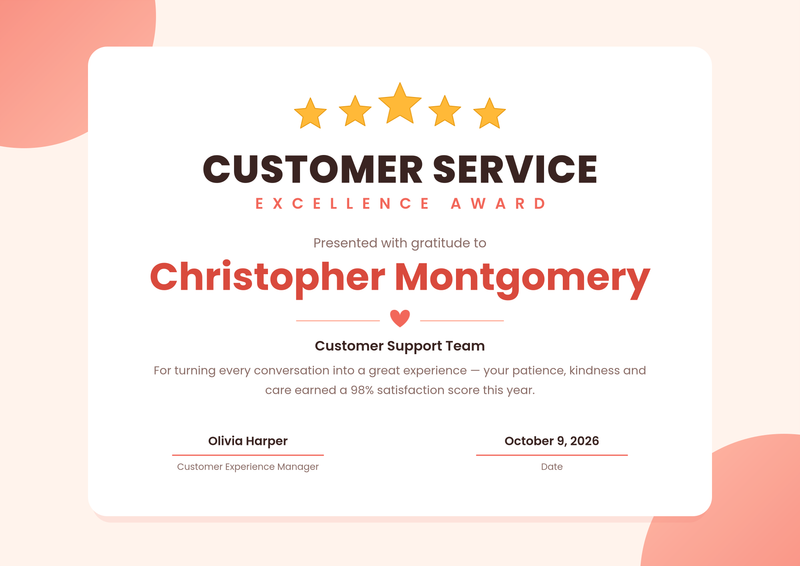 Coral Customer Service Excellence Certificate